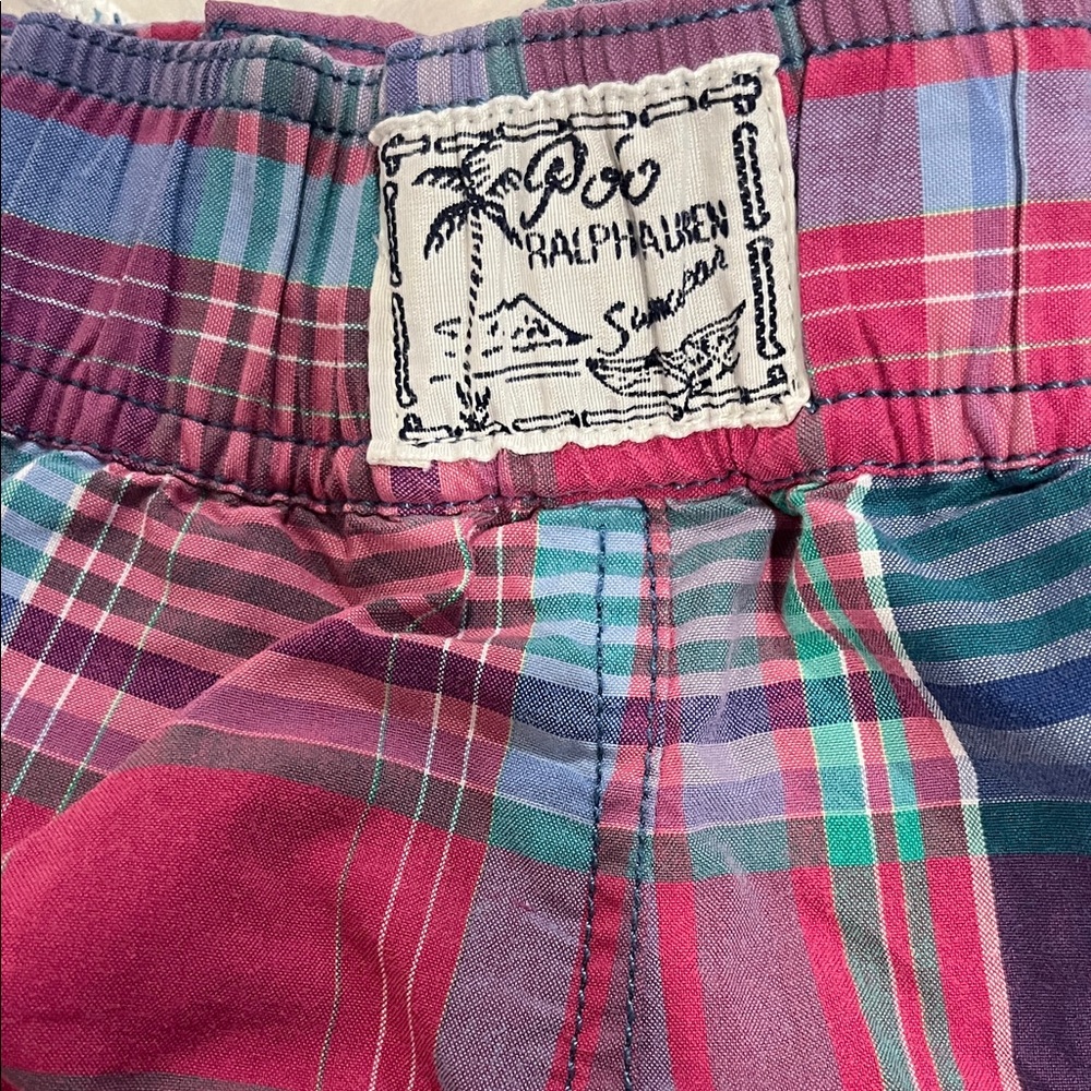 Ralph Lauren Multicolor Plaid Swim Shorts with Embroidered Polo Size 2T - Picture 3 of 4
